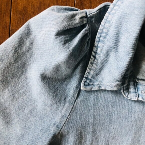 👛 (ANY 2/$35) AARON & AMBER Blue Denim Long Sleeved Tiered Dress - Picture 3 of 9